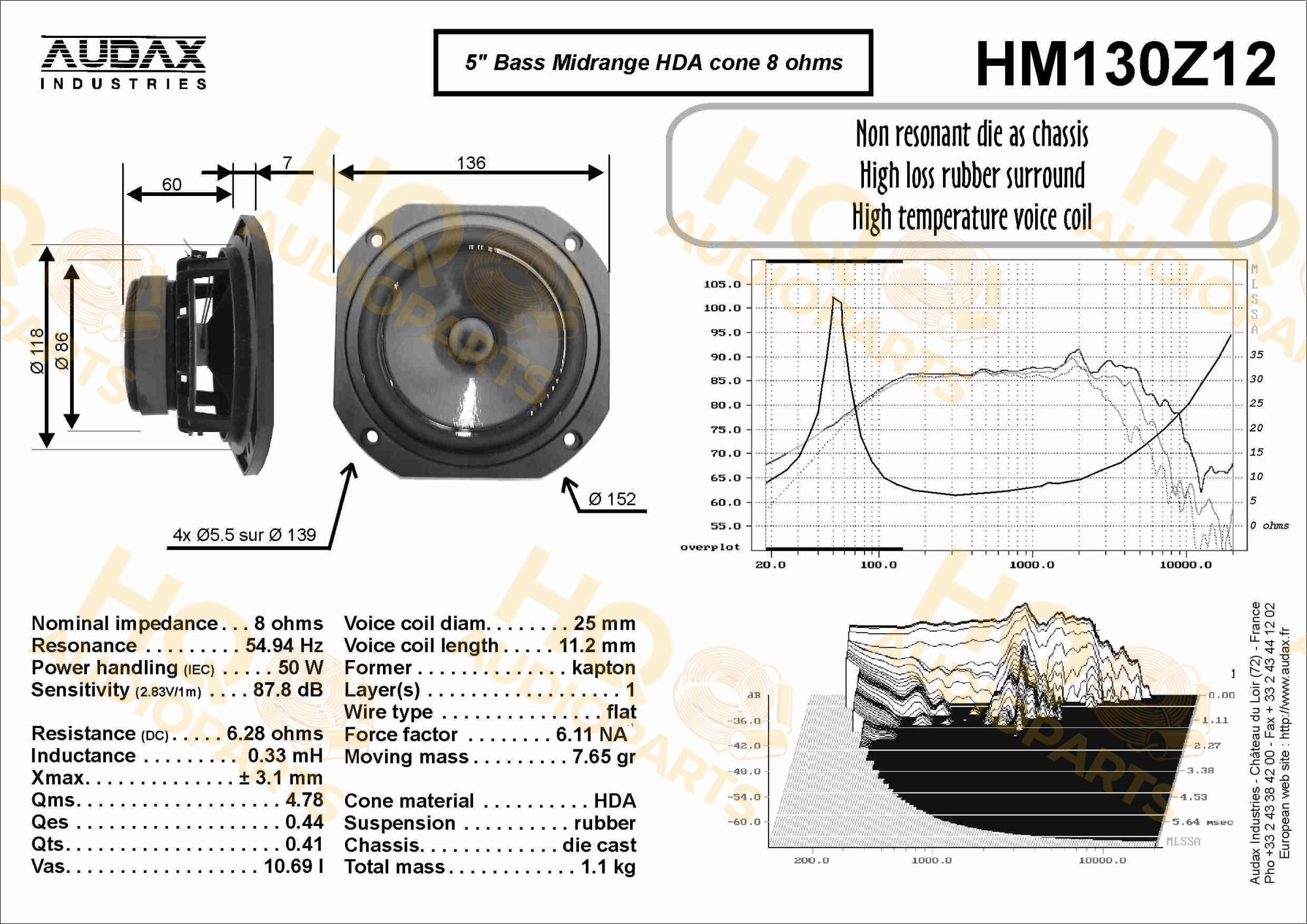 Audax Hangszóró HM130Z12, 8 Ω, 50 W