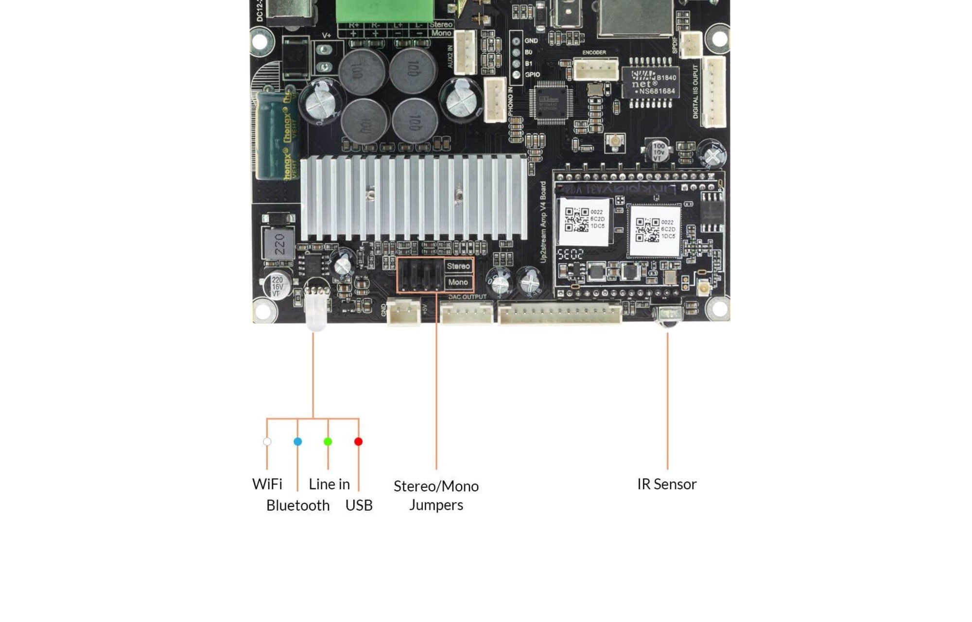 Arylic Up2Stream amp 2.0 V4 WiFi és Bluetooth 5.0 sztereó erősítő kártya