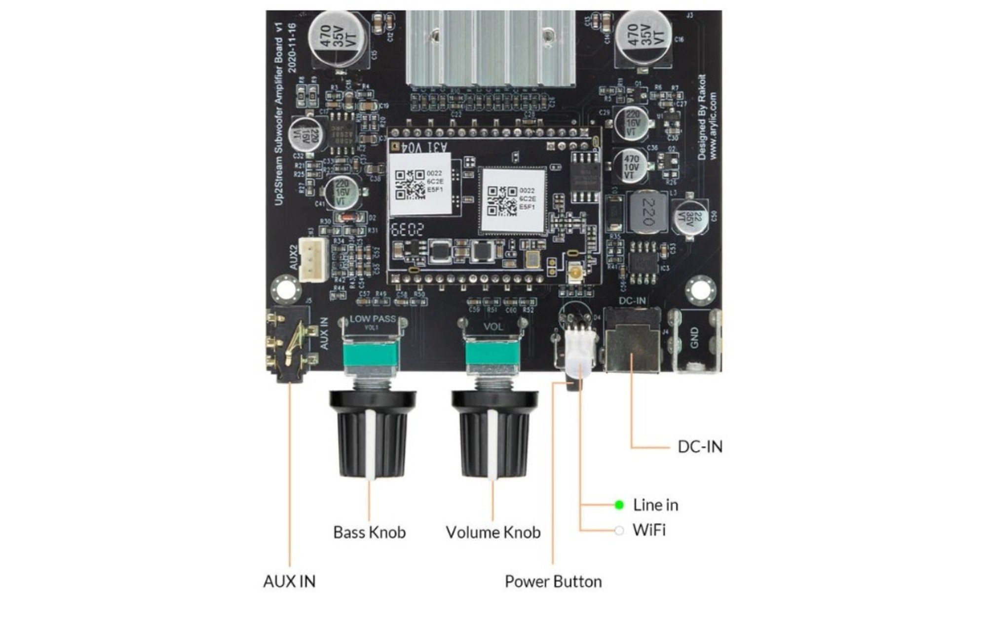 Arylic Up2Stream Sub erősítő modul (WiFi és DAC)