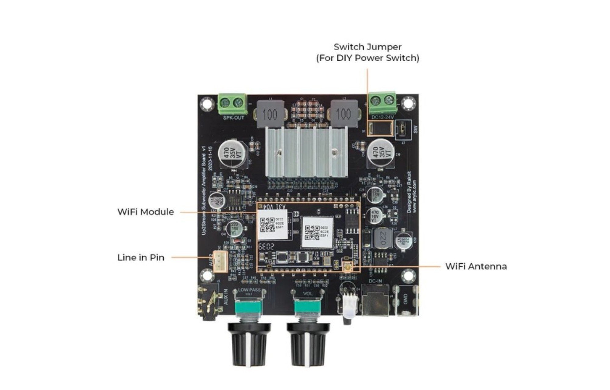 Arylic Up2Stream Sub erősítő modul (WiFi és DAC)