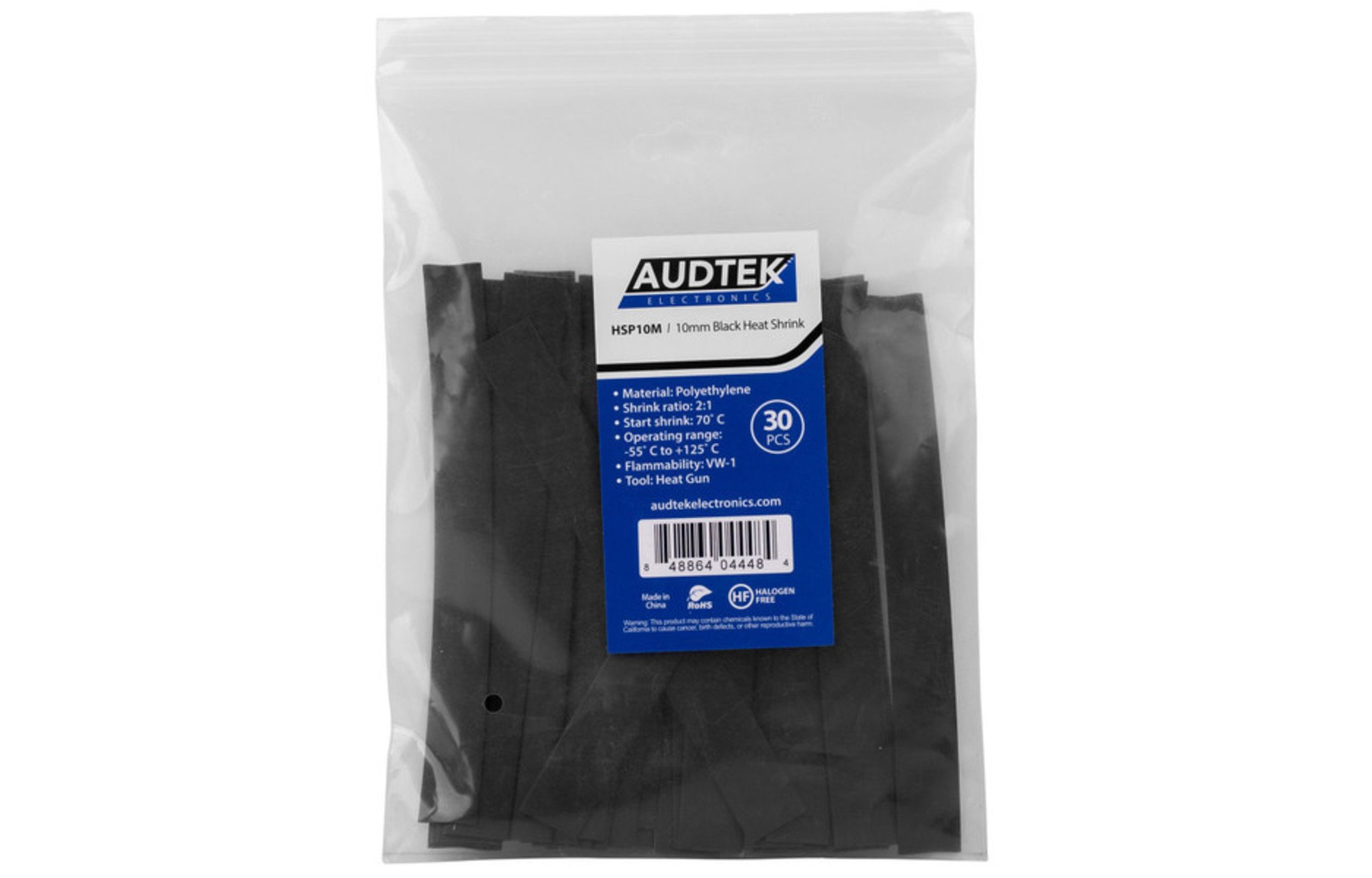Audtek fekete 10mm hőzsugorítás 2:1 | 15 cm x 30 db.