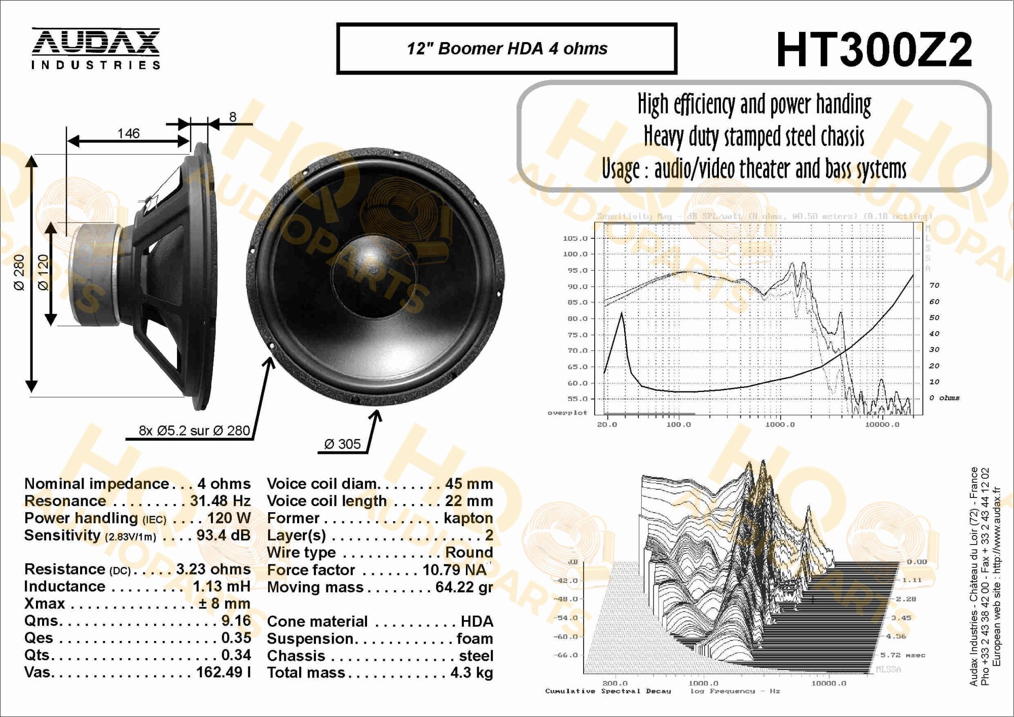 Audax Hangszóró HT300Z2, 4 Ω, 120 W