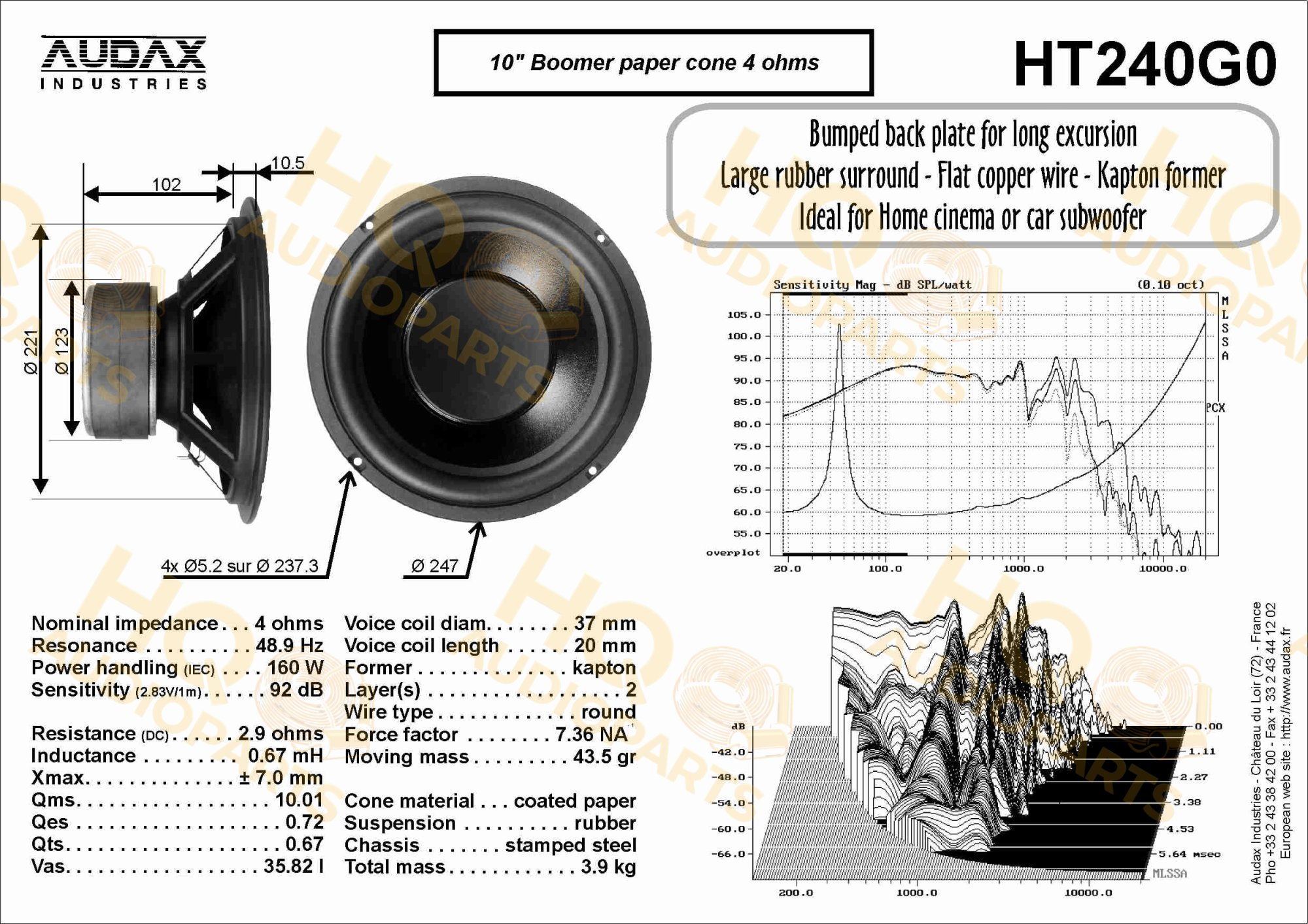 Audax Hangszóró HT240G0, 4 Ω, 160 W