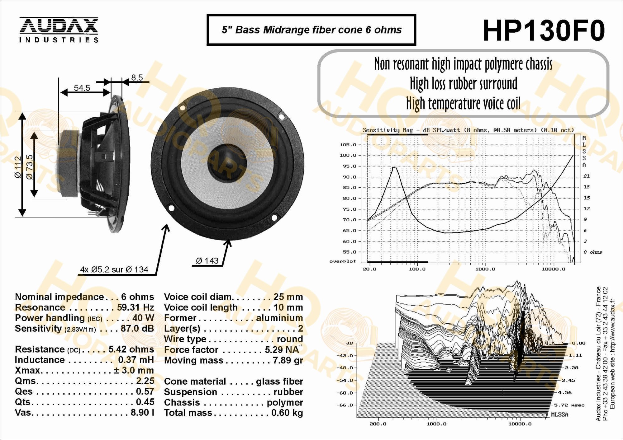 Audax Hangszóró HP130F0, 6 Ω