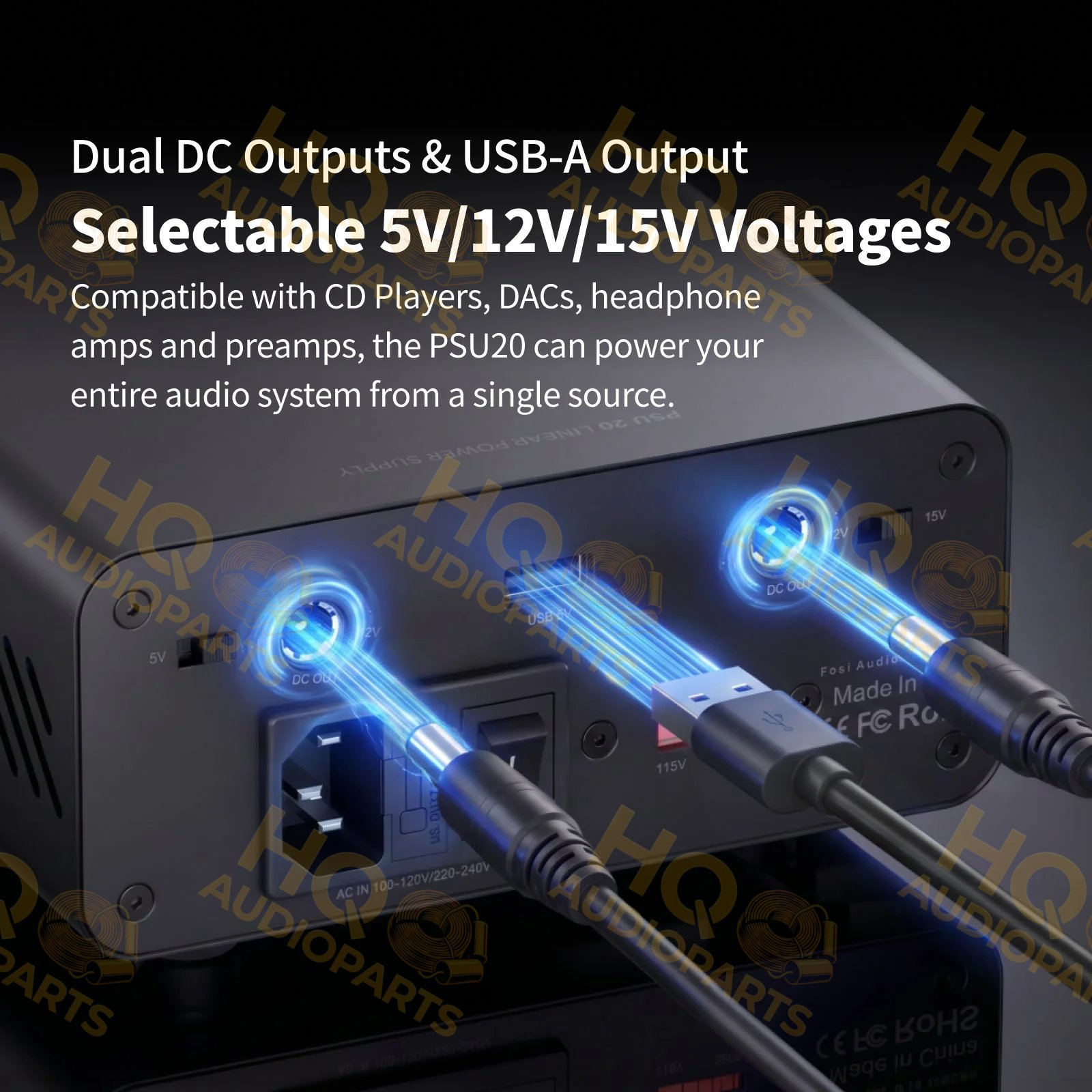 Fosi Audio PSU20 40W lineáris audio tápegység (5 V / 12 V / 15 V)