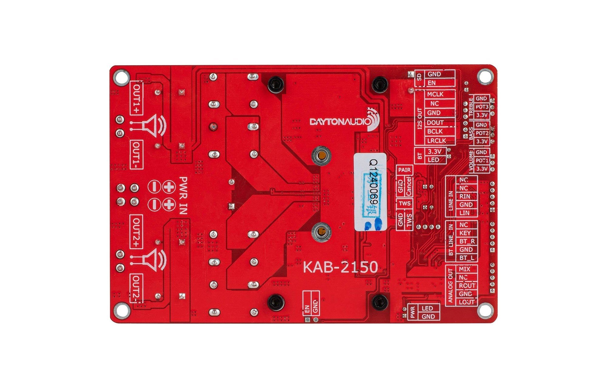 Dayton Audio KAB-2150 2 x 150 W-os D osztályú Bluetooth 5.0 erősítő kártya hangszín- és hangerőszabályzóval