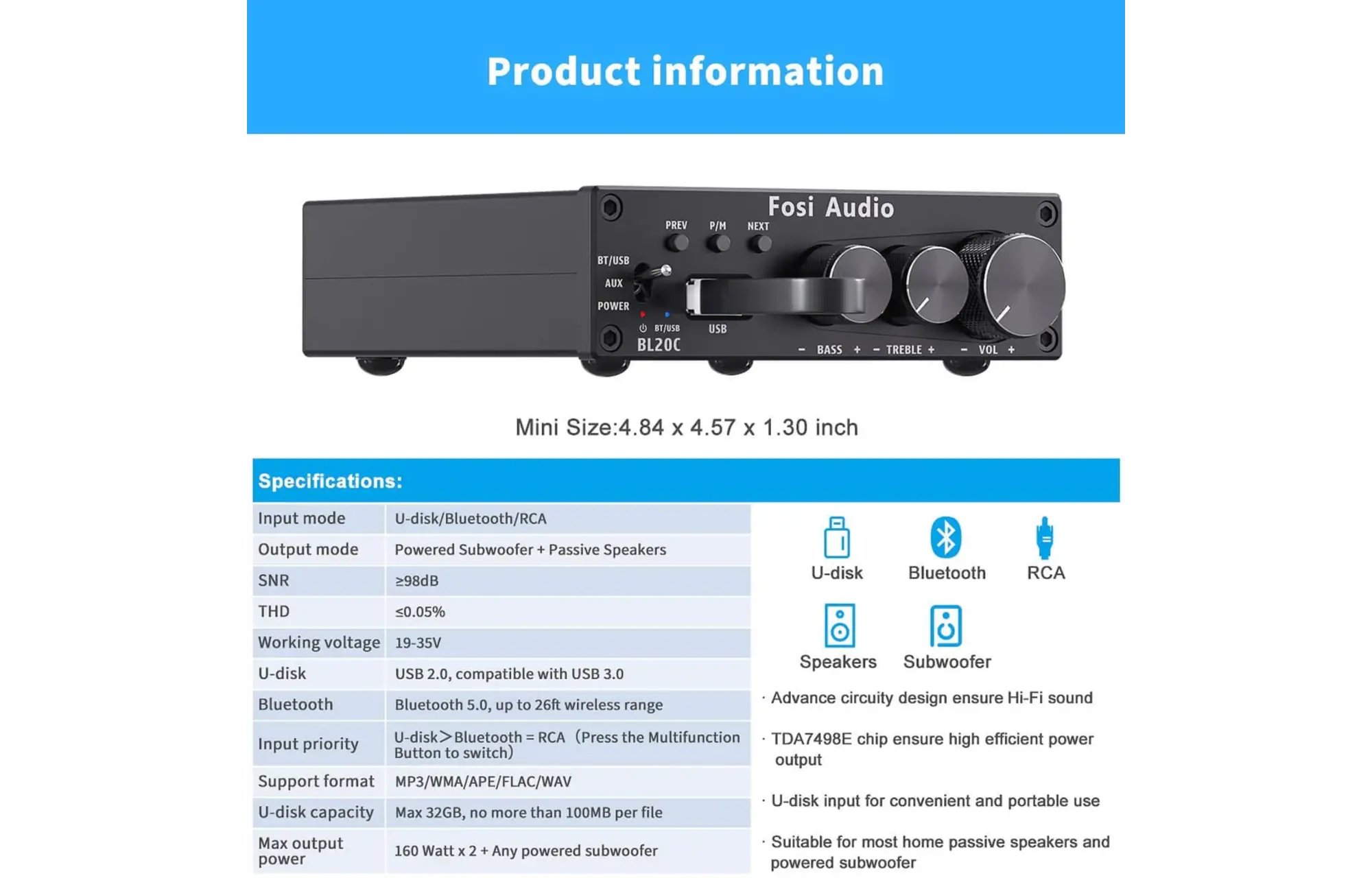 Fosi Audio BL20C 2.1 erősítő