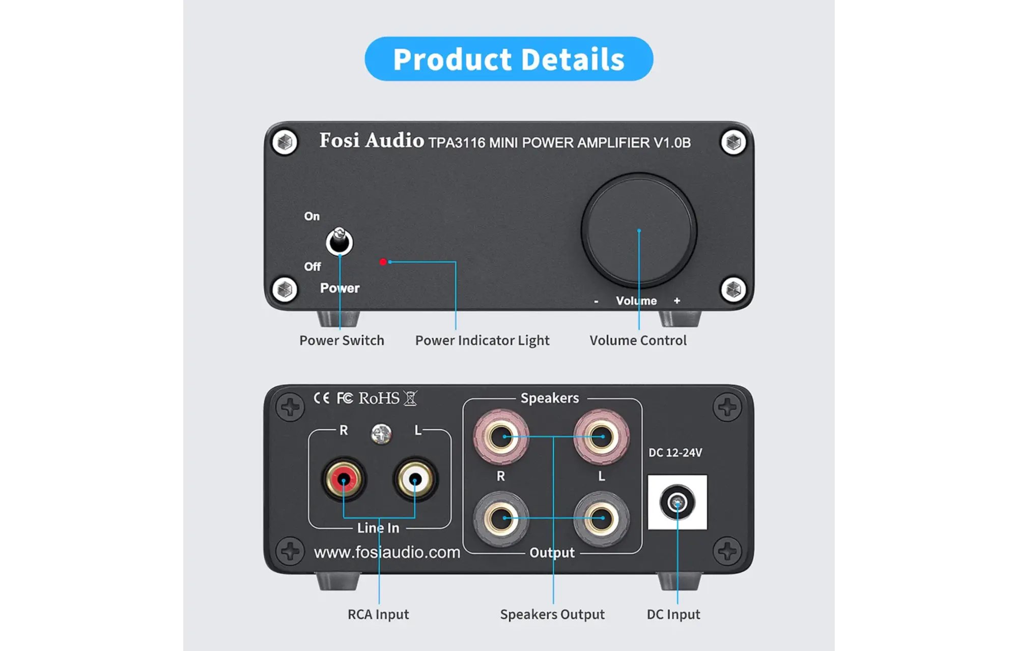 Fosi Audio V1.0 Stereo erősítő
