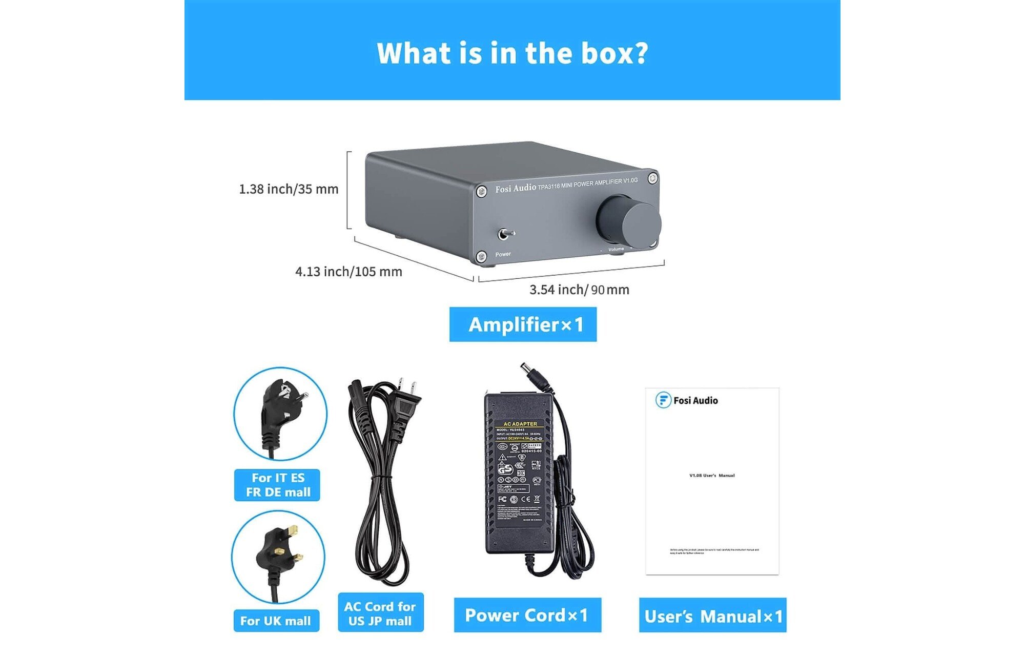 Fosi Audio V1.0G sztereó erősítő TPA3116D2 szürke