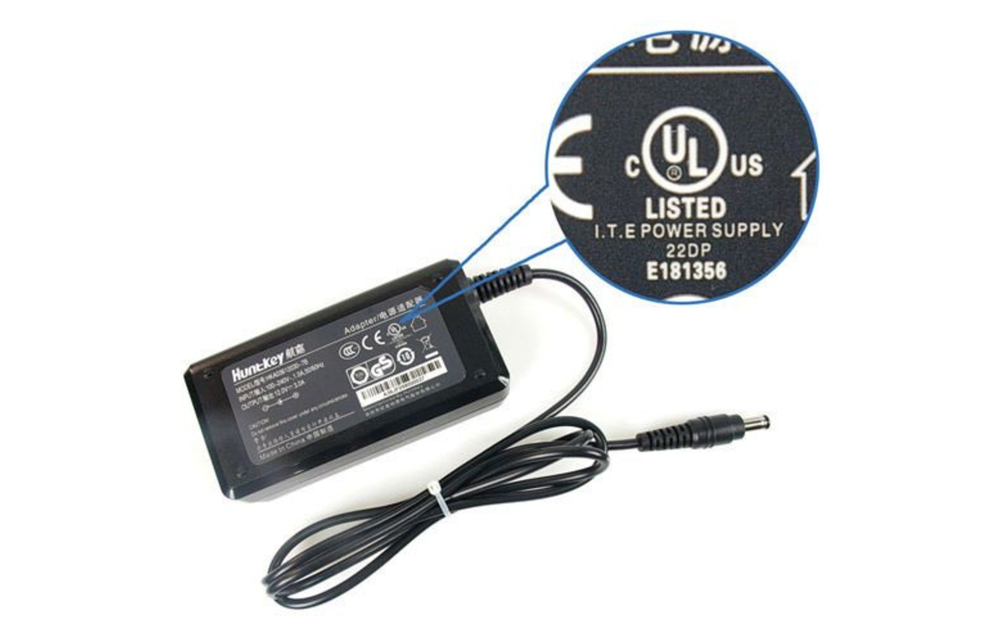 Huntkey 12 V 3 A 36 W AC/DC hálózati adapter adaptercsatlakozóhoz 2,1 és 2,5 Töltő PSU