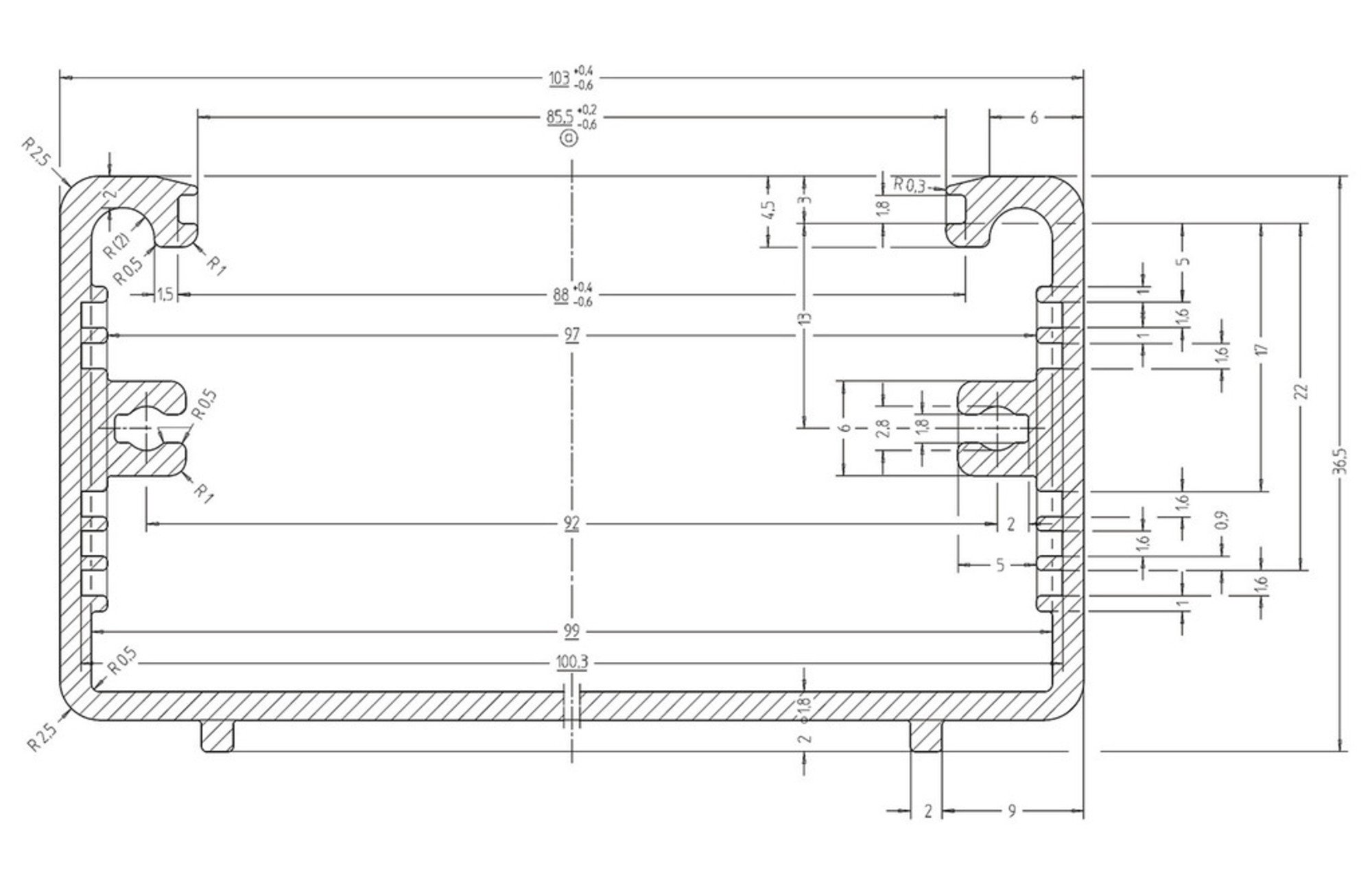 Monacor AH-102 többfunkciós tok | ezüst | 103 x 36,5 x 167 mm