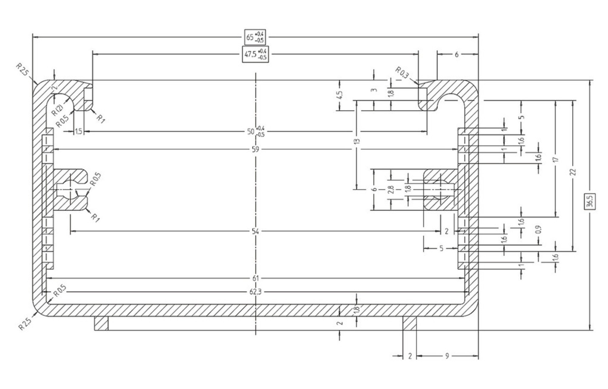 Monacor AH-62 többfunkciós tok | ezüst | 65 x 36,5 x 167 mm
