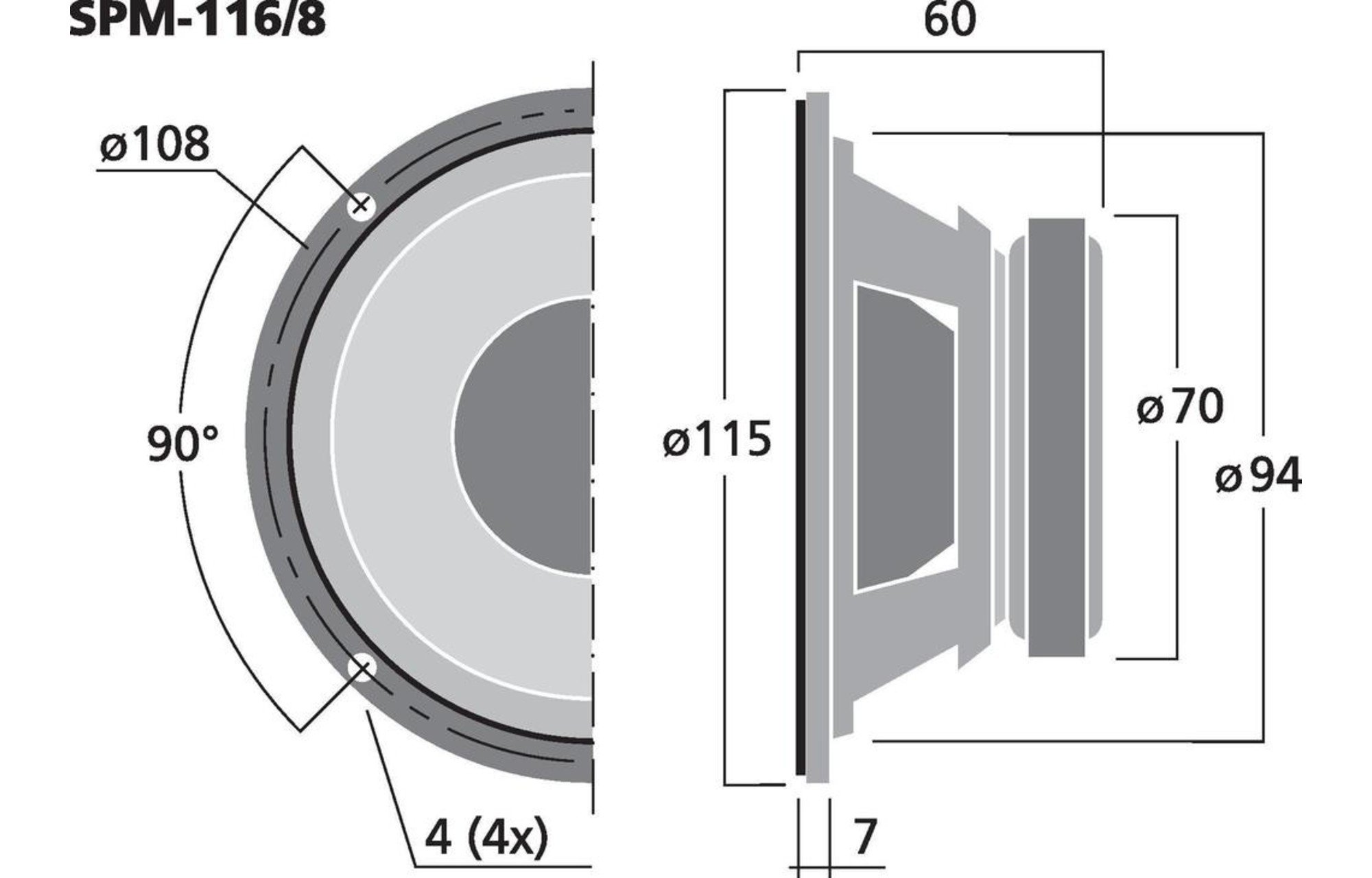 Monacor SPM-116/8 Hi-fi 4'' bass-középsugárzó hangszóró 40 W 8 ohm