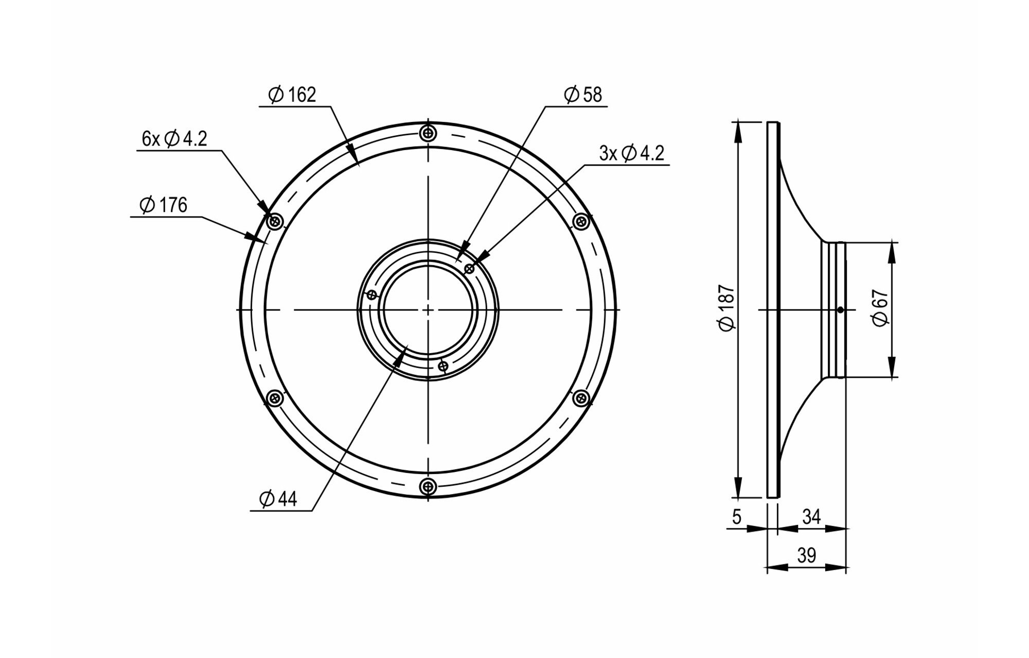 SB Acoustics Satori WG29-187 87mm hullámvezető öntött alumíniumból