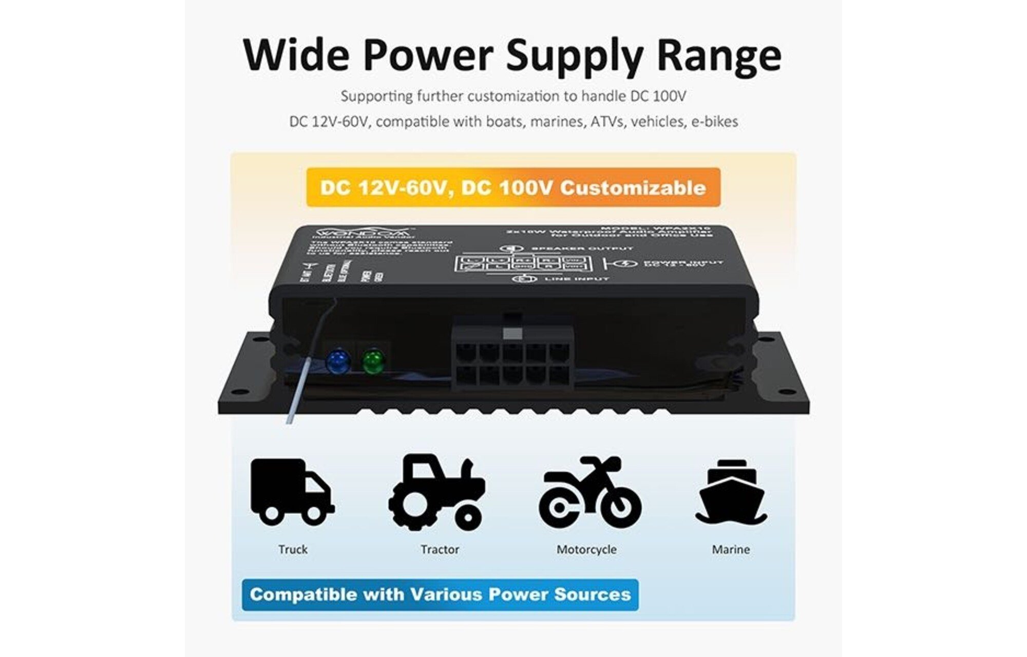 Sure Electronics AA-AS32987 WPA2X10 2x10W Mini vízálló erősítő tengeri és autóipari felhasználásra