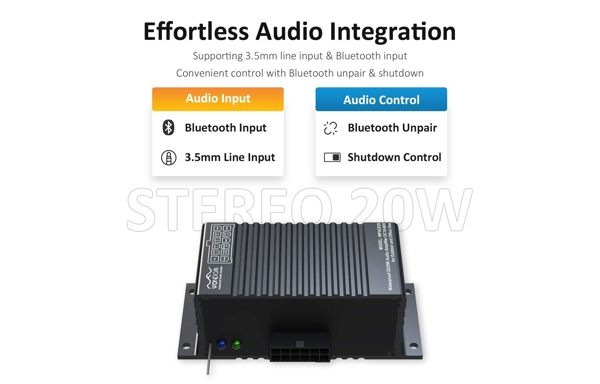 Sure Electronics AA-AS32992 WPA2X20 2x20W Mini vízálló erősítő tengeri és autóipari felhasználásra