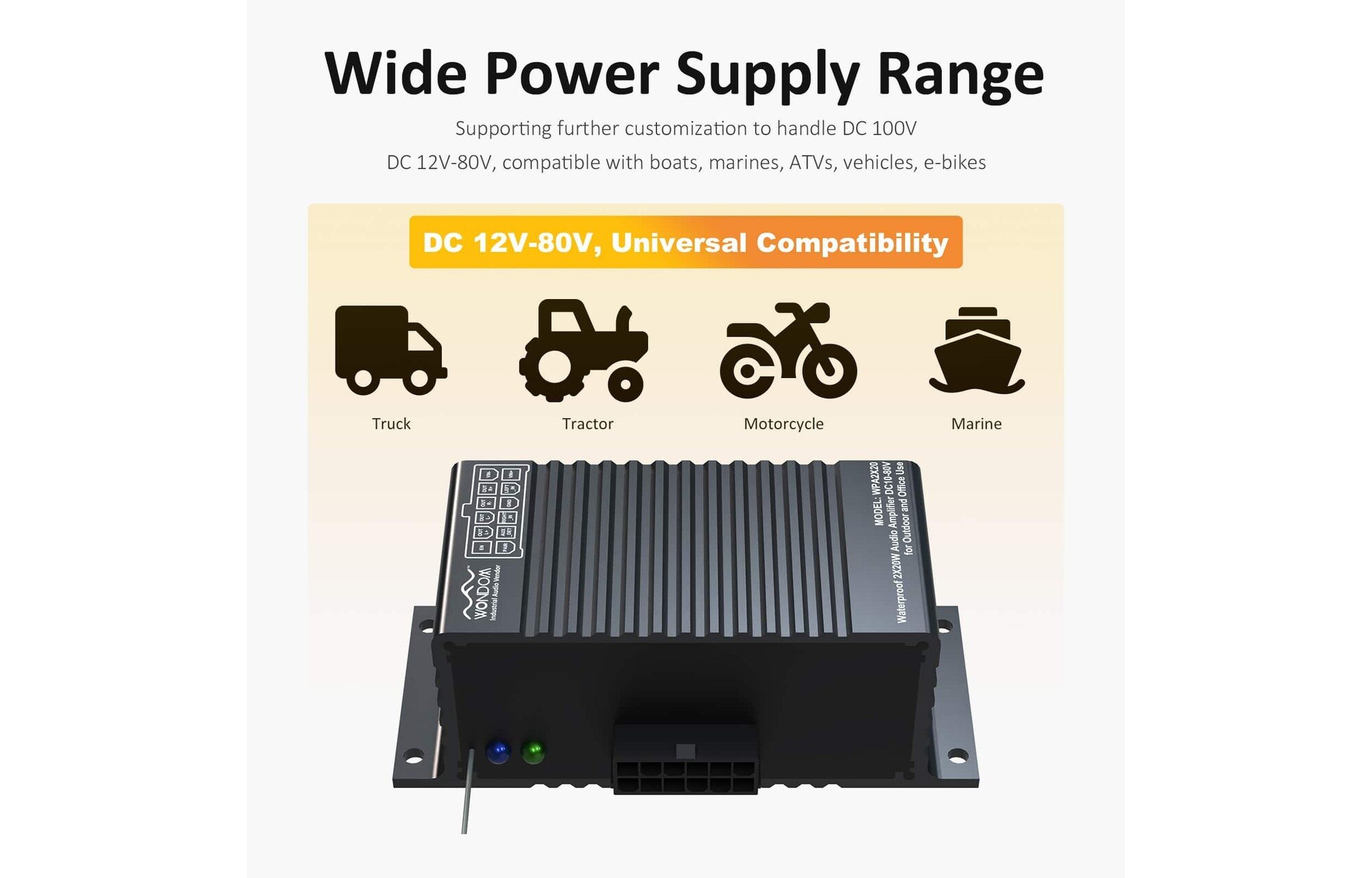Sure Electronics AA-AS32992 WPA2X20 2x20W Mini vízálló erősítő tengeri és autóipari felhasználásra