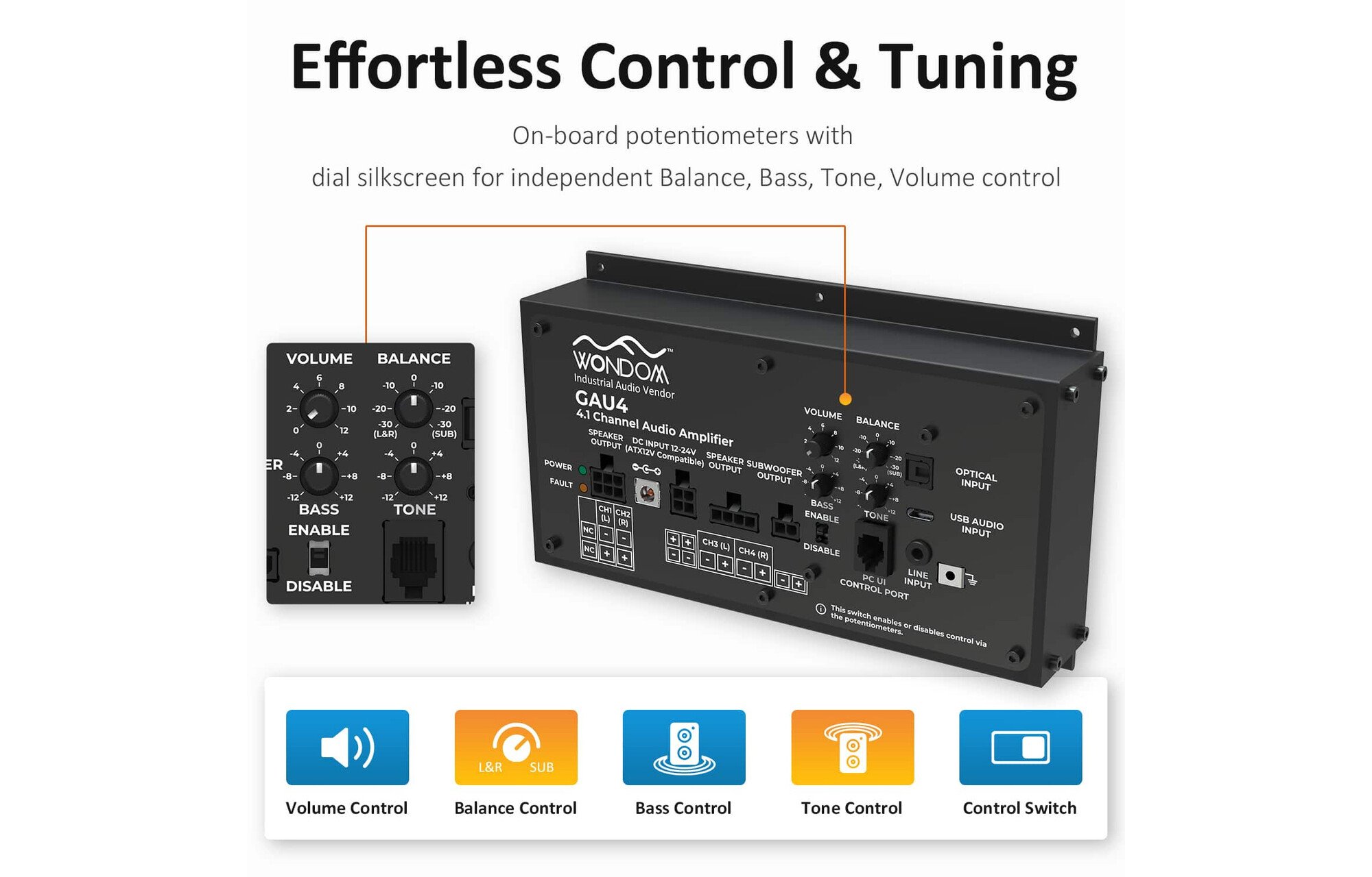 Sure Electronics AA-AS43112 GAU4 4x50W + 1x100W 4.1 Gaming erősítő versenyszimulátorhoz
