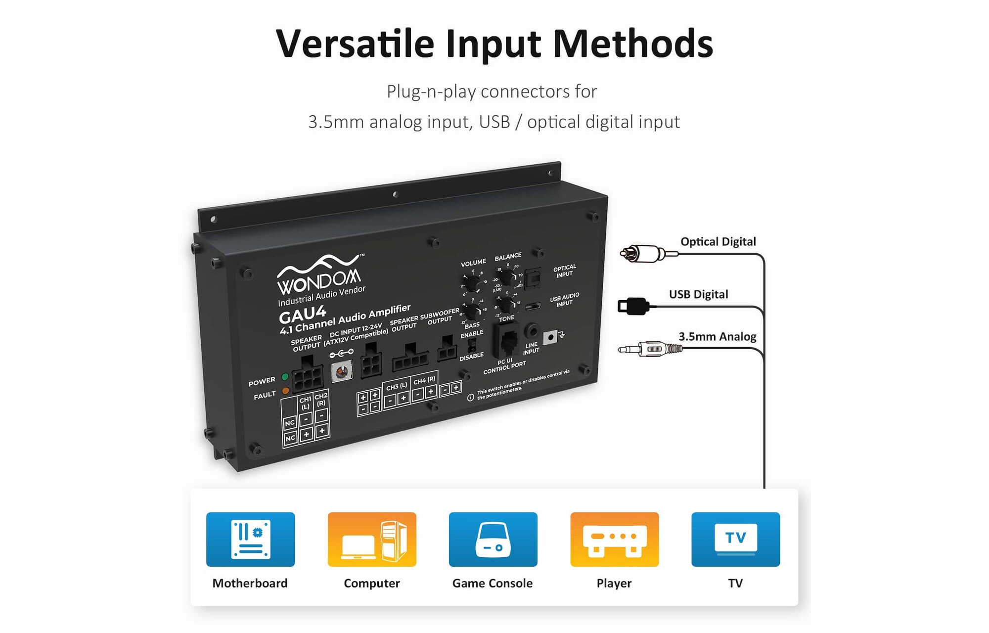 Sure Electronics AA-AS43112 GAU4 4x50W + 1x100W 4.1 Gaming erősítő versenyszimulátorhoz