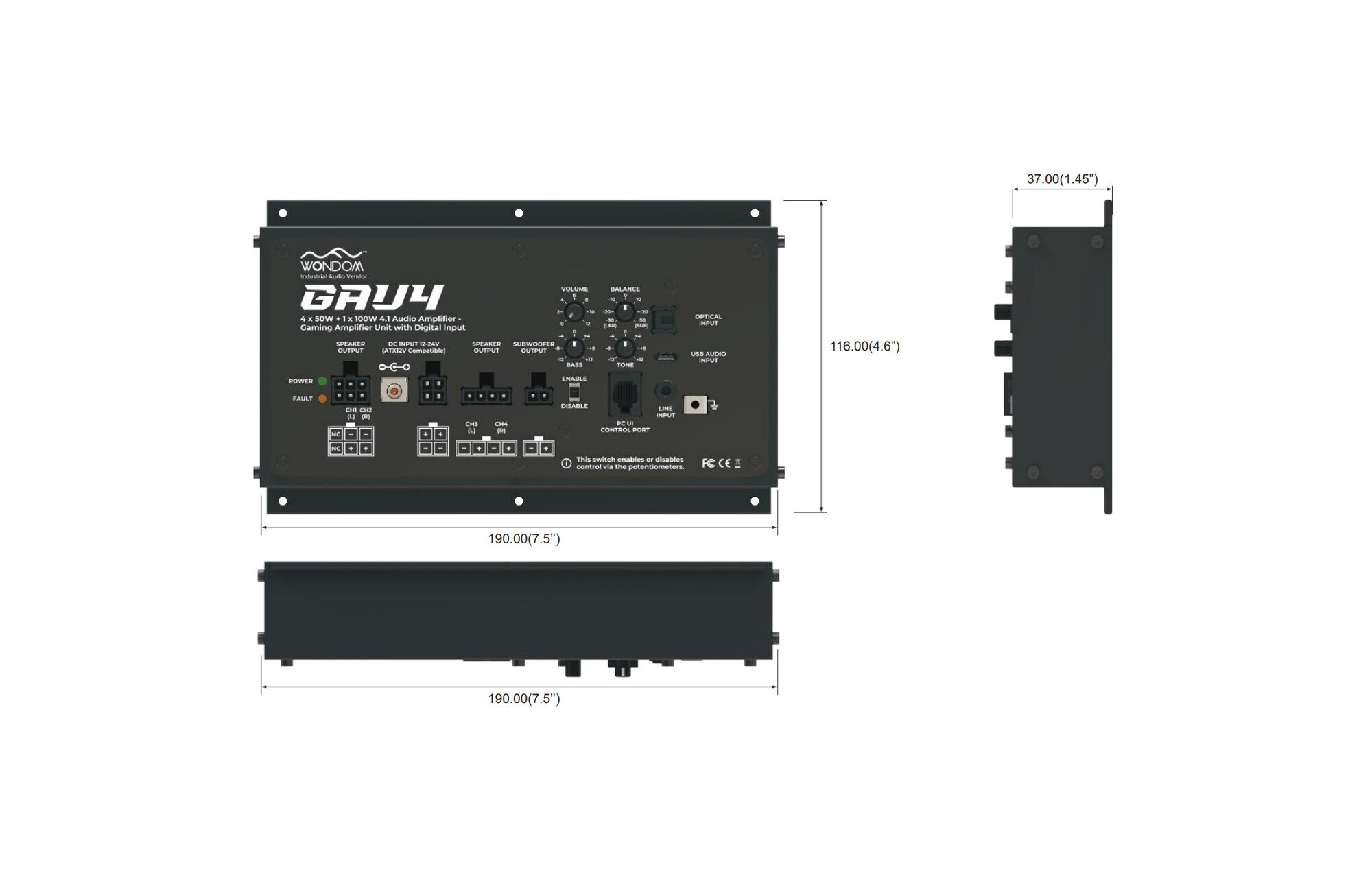 Sure Electronics AA-AS43112 GAU4 4x50W + 1x100W 4.1 Gaming erősítő versenyszimulátorhoz