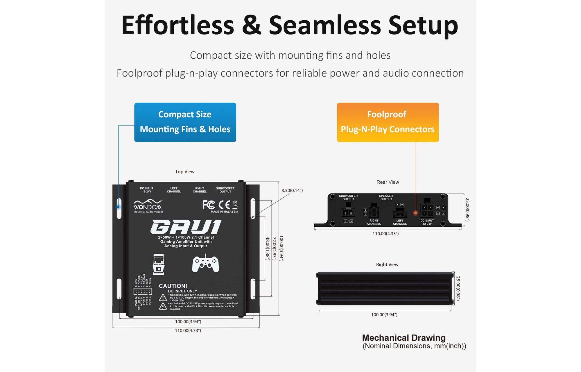 AS-AS43111 GAU1 2x50W + 1x100W 2.1 audio erősítő játékgéphez / arcade géphez / szimulátorhoz