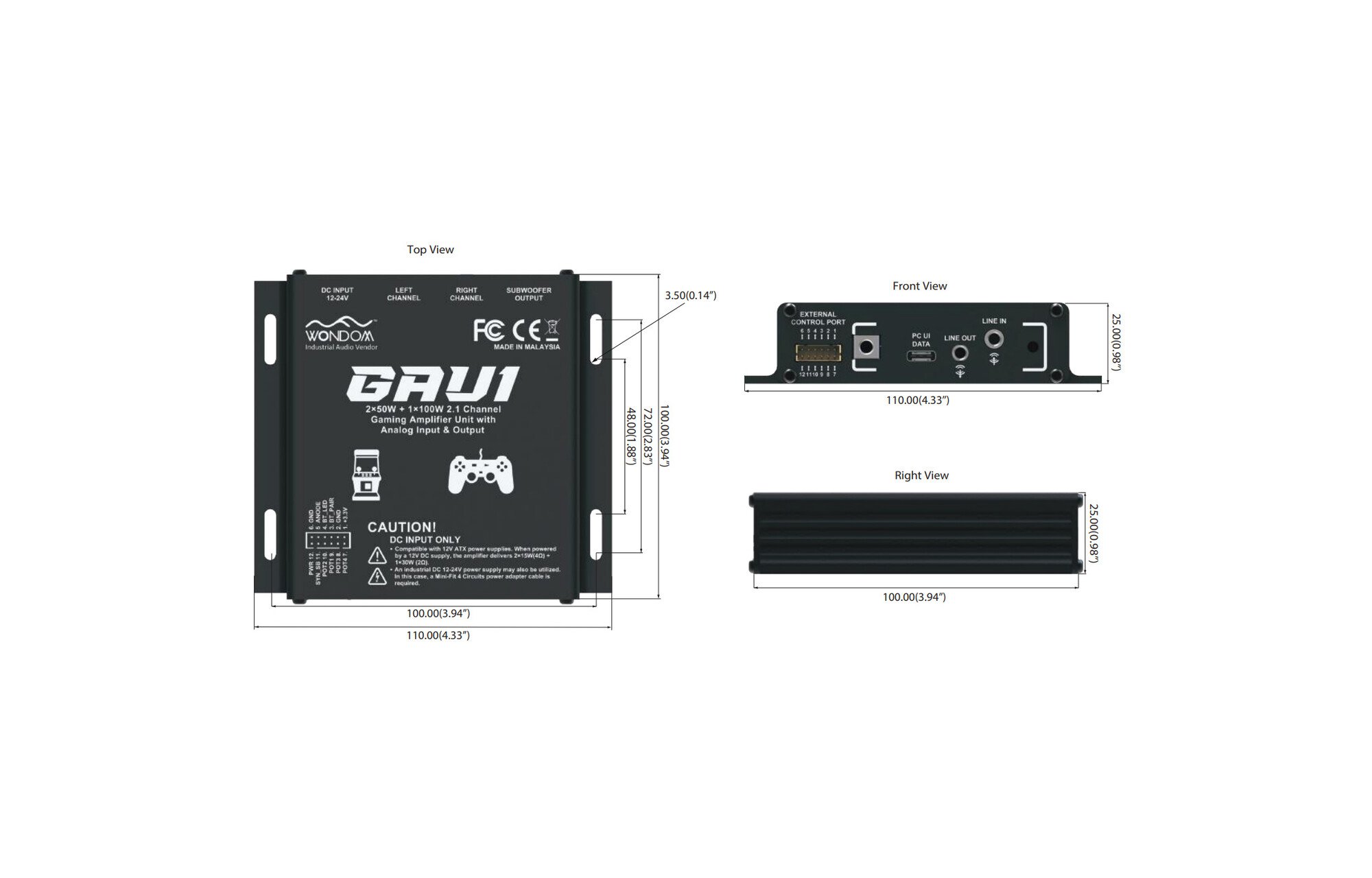 AS-AS43111 GAU1 2x50W + 1x100W 2.1 audio erősítő játékgéphez / arcade géphez / szimulátorhoz