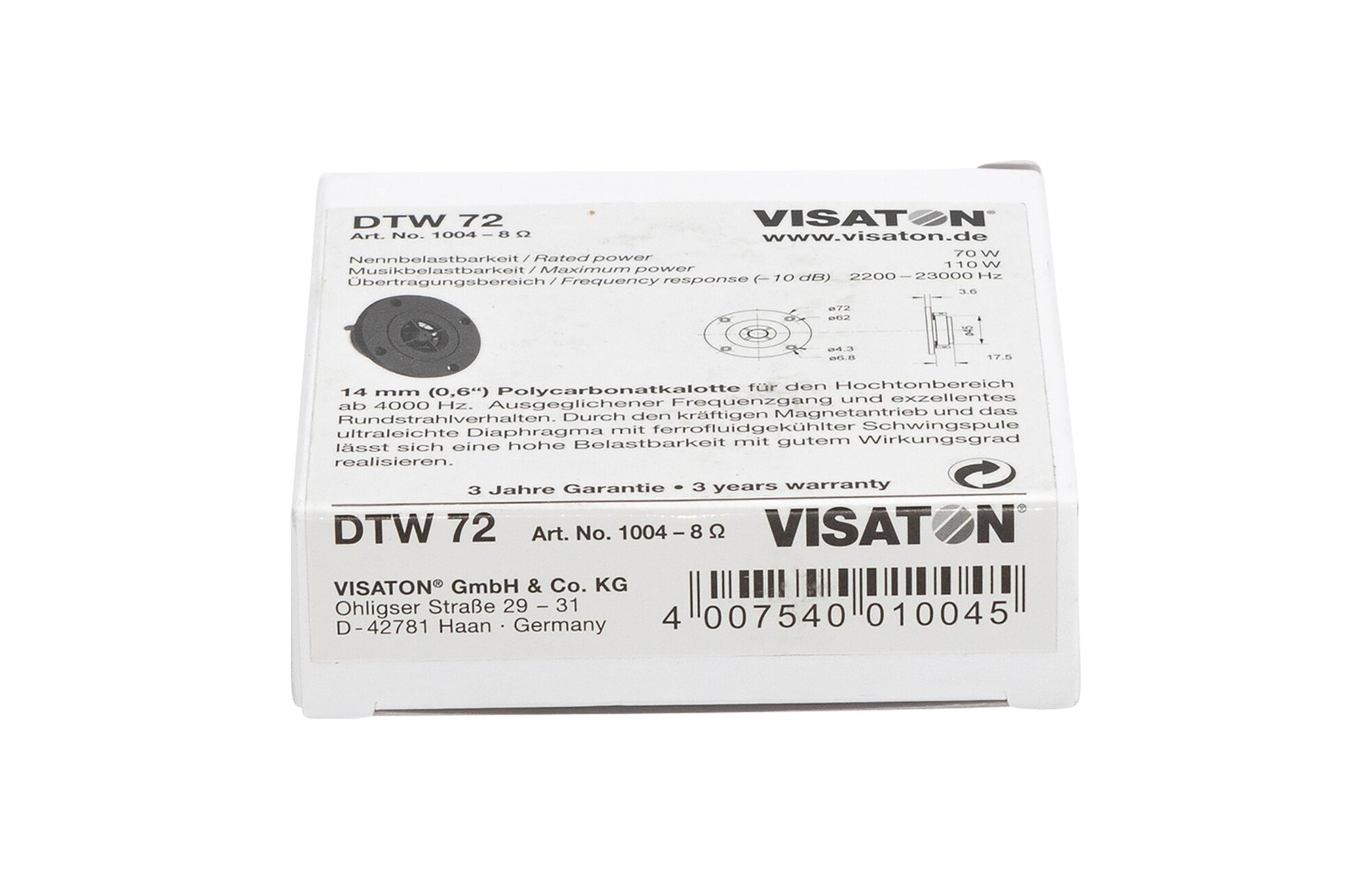 Visaton DTW 72 dómsugárzó