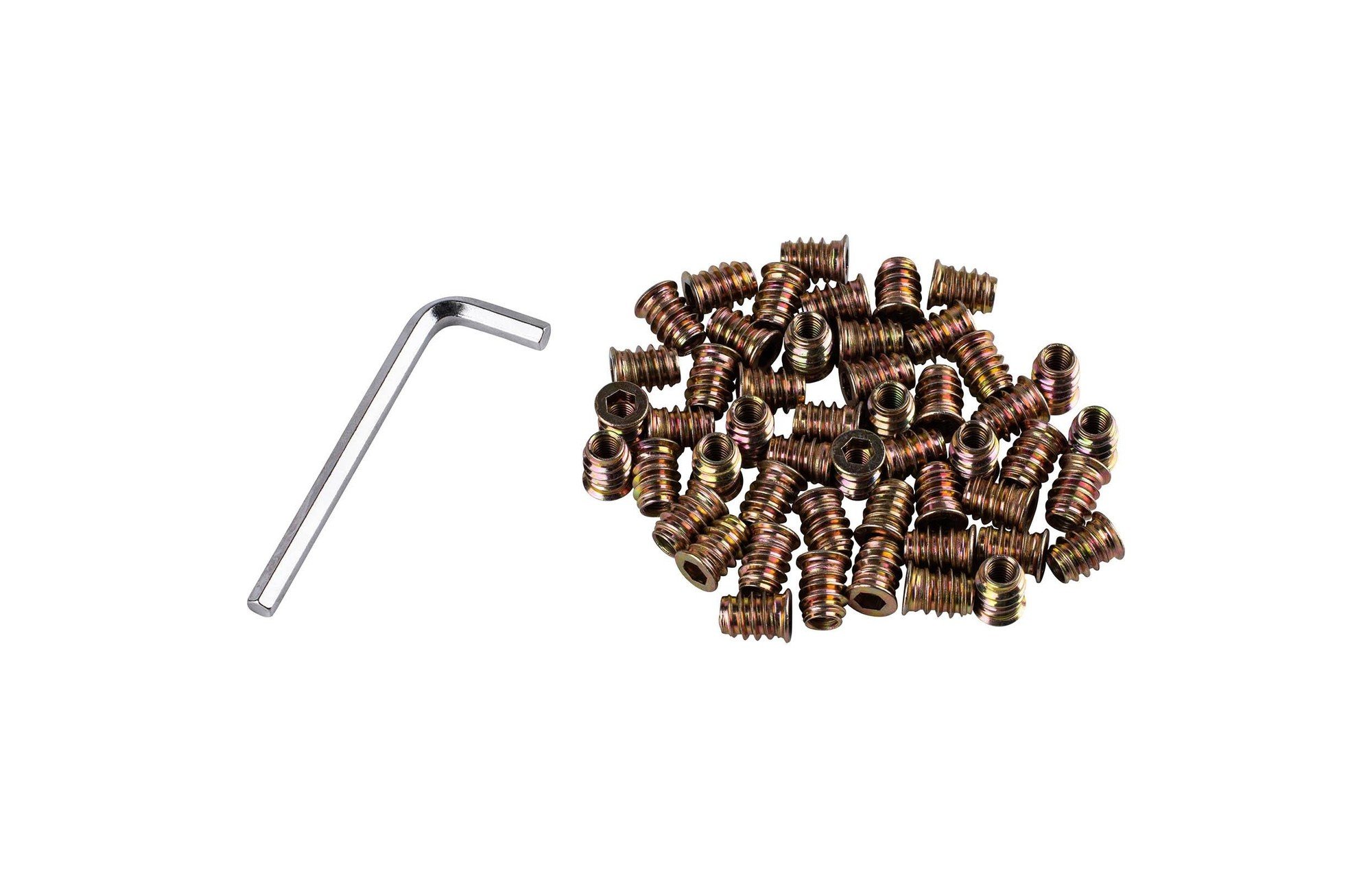 Hatszögletű csavarhúzóval rögzíthető menetes betét M6 x 15 mm fához, csavarkulccsal, 50 db-os csomagban