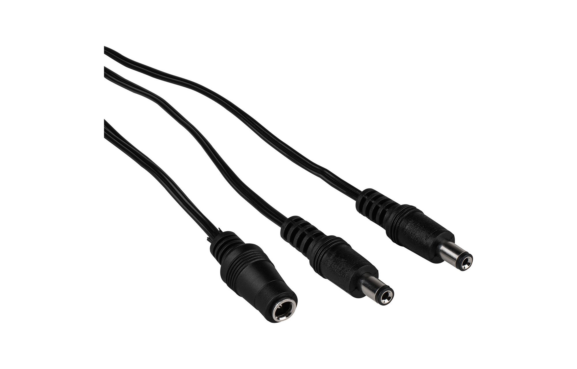 2,1 x 5,5 mm-es Y-kábel, 1 mama és 2 férfi csatlakozóval