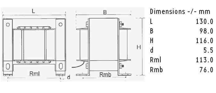 FE130/150/20 | 15 mH | 0,26 Ω | 5% | 12 AWG | Transformer Core Coil