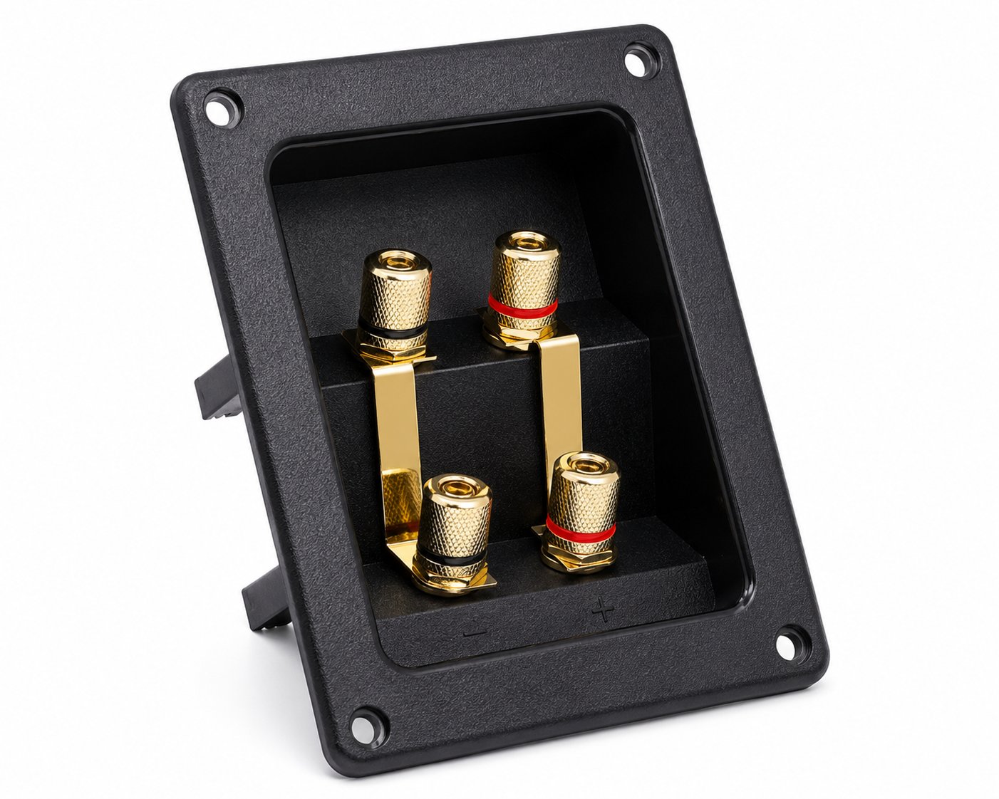 012-0340 Double Speaker Terminal Housing - For bi-wiring - 4 gold plated binding post & brass nuts - Black ABS